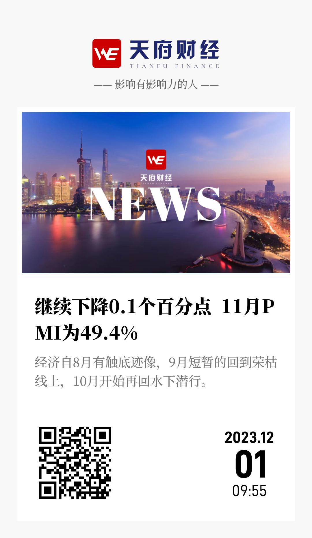 继续下降0.1个百分点 11月PMI为49.4% - 海报