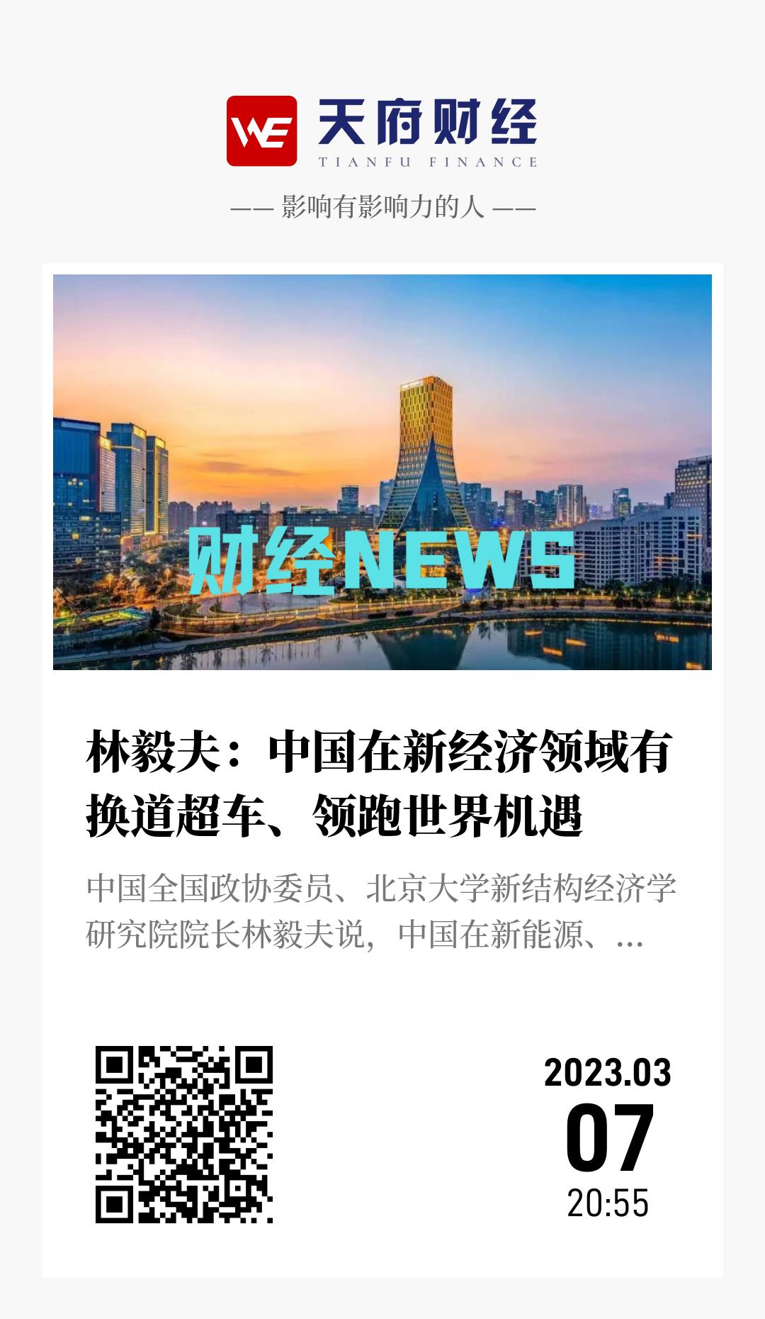 林毅夫：中国在新经济领域有换道超车、领跑世界机遇 - 海报